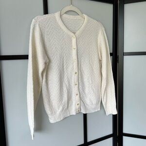 [S] True Vintage Women’s Coastal White Creme Crochet Knit Button Down Cardigan